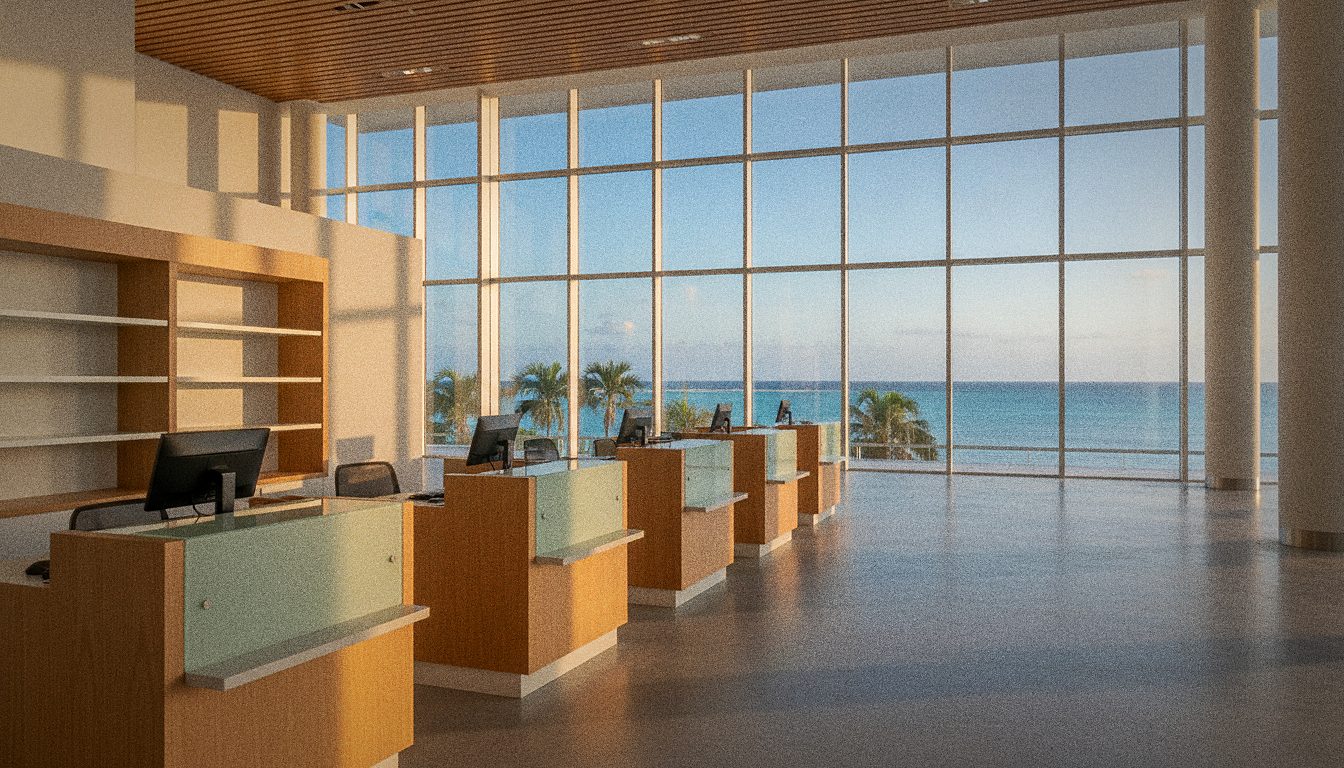 Comptoir de location de voiture d'une marque internationale à l'intérieur d'un terminal