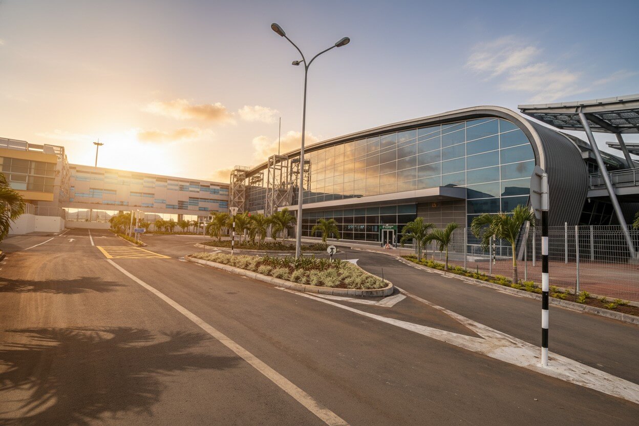 Accès à l'Aéroport île Maurice au coucher du soleil