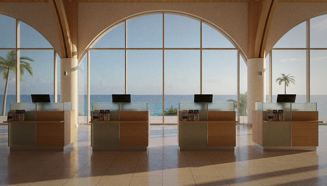 Comptoir de location de voiture à l'intérieur d'un terminal d'aéroport