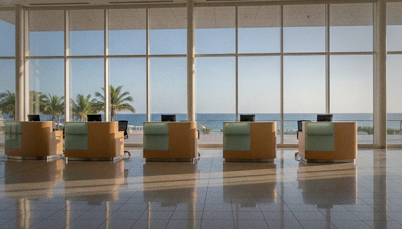 Comptoir de location de voiture au niveau 0 d'un terminal aéroportuaire